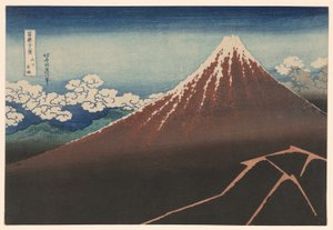 Shower Below the Summit (Sanka hakuu), fra serien "Thirty-six Views of Mount Fuji (Fugaku sanjurokkei)" af Katsushika Hokusai