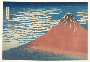 »Sydvind, klar himmel« (Gaifū kaisei), også kendt som »Røde Fuji«, fra serien »De 36 udsigter over Fuji-bjerget« (Fugaku sanjūrokkei) af Katsushika Hokusai