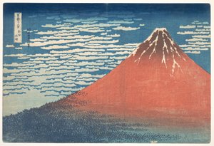 »Sydvind, klar himmel« (Gaifū kaisei), også kendt som »Røde Fuji«, fra serien »De 36 udsigter over Fuji-bjerget« (Fugaku sanjūrokkei) af Katsushika Hokusai