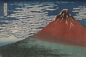 »Sydvind ved klar daggry«, også kendt som »Røde Fuji«, fra serien »De 36 udsigter over Fuji« af Katsushika Hokusai