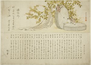 Spurve på Møllesten med Hagibuske af Katsushika Hokusai