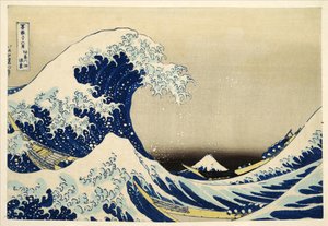 Den store bølge ud for Kanagawa fra serien 36 Views of Mt. Fuji; 1831 (håndfarvet træbloktryk)