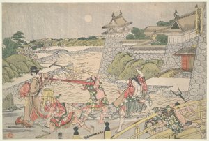 The Loyal League of Fyrogfyrre R?in (Chushingura), akt III: Kampei angrebet af Bannai og hans mænd af Katsushika Hokusai