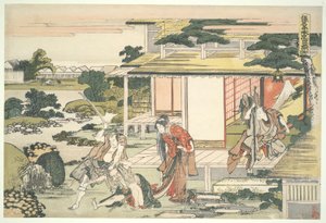 The Loyal League of Fyrogfyrre R?nin (Ch?shingura), Akt VII: Tea house Scene. Ich iriki Heiyemon trækker spionen Kuday ud? af Katsushika Hokusai