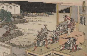 De 47 trofaste rōnin (Chūshingura), 10. akt: Gihei bevogter våbenkisten af Katsushika Hokusai