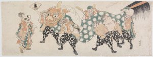 De syv lykkeguder i en løvedans af Katsushika Hokusai