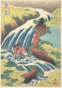 »Vandfaldet, hvor Yoshitsune vaskede sin hest ved Yoshino i Yamato-provinsen«, fra serien »En rundrejse til vandfald i forskellige provinser« af Katsushika Hokusai