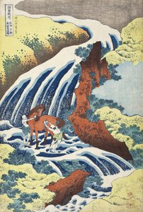 Yoshitsune-vandfaldet, hvor hesten blev vasket, i Yoshino, Izumi-provinsen af Katsushika Hokusai