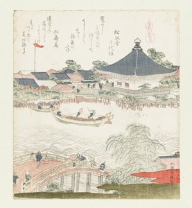 Bredden af Sumida-floden, Komatomeishi. Triptykon fra serien Umazukushi, højre del, 1822. af Katsushika Hokusai
