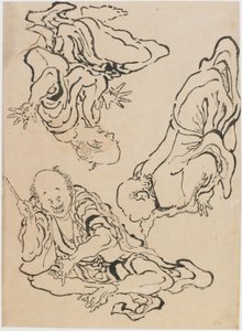 Tre mænd gestikulerende, slutningen af det 18.-begyndelsen af det 19. århundrede. af Katsushika Hokusai