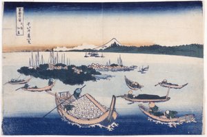 Tsukuda-øen i Musashi-provinsen (træbloktryk i farver) af Katsushika Hokusai