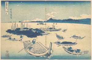 Tsukudajima i Musashi-provinsen (Buyō Tsukudajima), fra serien »De 36 udsigter over Fuji-bjerget« (Fugaku sanjūrokkei) af Katsushika Hokusai