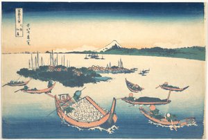 Tsukudajima i Musashi-provinsen (Buyō Tsukudajima), fra serien »De 36 udsigter over Fuji-bjerget« (Fugaku sanjūrokkei) af Katsushika Hokusai