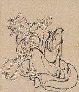 Tuning the Samisen, slutningen af det 18.-begyndelsen af det 19. århundrede. af Katsushika Hokusai