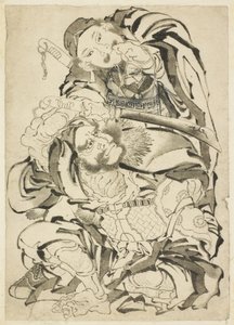 To kinesiske helte, ca. 1815-49 (blæk på papir) af Katsushika Hokusai