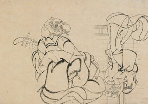 To skitser: dame, der spiller samisen og dame med ryg til observatør..., slutningen af 1700-begyndelsen af 1800-tallet. af Katsushika Hokusai
