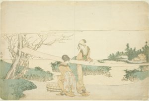 To kvinder strækker tøj af Katsushika Hokusai