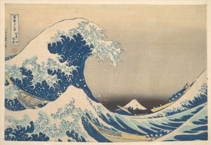 »Under bølgen ud for Kanagawa« (Kanagawa oki nami ura), også kendt som »Den store bølge«, fra serien »De 36 udsigter over Fuji« (Fugaku sanjūrokkei) af Katsushika Hokusai