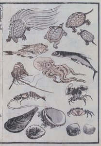 Undervandsvæsner, fra en manga (træsnit i farver) af Katsushika Hokusai