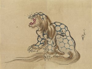 Uden titel, c. 1890 (træbloktryk, blæk og farve på papir) af Katsushika Hokusai