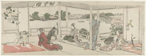 Visning af blomsterarrangementer af Katsushika Hokusai