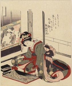 Kvinde arrangerer Bonkei, 1820-1834 af Katsushika Hokusai