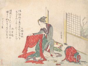 Kvinde foldeklæde, slutningen af det 18.-begyndelsen af det 19. århundrede. af Katsushika Hokusai