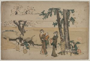 Kvinde passerer en butik i vejkanten i nærheden af Oji af Katsushika Hokusai