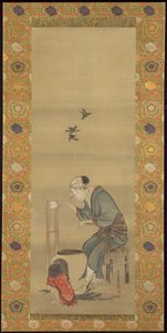 Kvinde, der spinder silke af Katsushika Hokusai