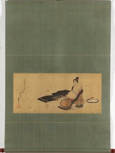 Kvinde, der skal føde, i usoigneret tøj Detalje af Katsushika Hokusai