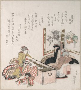 Kvinder, der laver te omkring ildstedet af Katsushika Hokusai