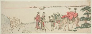 Kvinder og ledsagere ved stranden i Tanakawa af Katsushika Hokusai