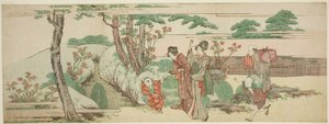 Kvinder og børn ude på picnic af Katsushika Hokusai
