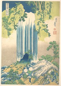 Yōrō-vandfaldet i Mino-provinsen (Mino no Yōrō no taki), fra serien »En rundrejse til vandfald i forskellige provinser« (Shokoku taki meguri) af Katsushika Hokusai
