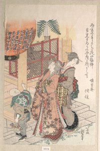 Unge kvinder på besøg ved et shintoistisk helligdom af Katsushika Hokusai