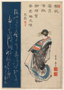 Portræt af en kurtisane, 1853 (træbloktryk i farver) af Katsushika II Taito