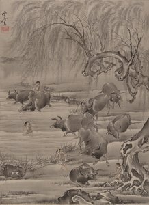 Buffalo and Herdsman, ca. 1887. af Kawanabe Kyosai