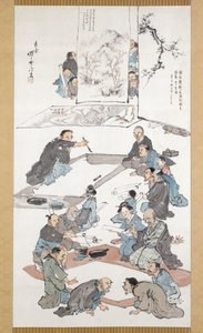 Kalligrafi og malerfest (blæk og farve på papir) af Kawanabe Kyosai