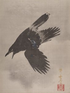 Krage, der flyver i sneen, ca. 1887. af Kawanabe Kyosai