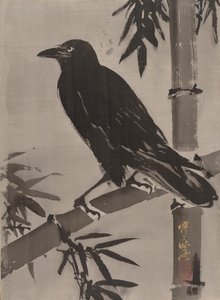 Krage på en bambusgren, ca. 1887. af Kawanabe Kyosai