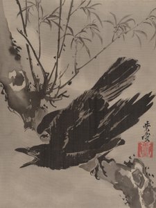 Krage på en gren, ca. 1887. af Kawanabe Kyosai