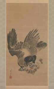Ørn angriber en abe, 1885. af Kawanabe Kyosai