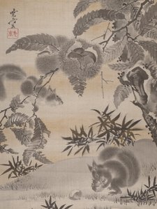 Squirrels Gathering Chestnuts, ca. 1887. af Kawanabe Kyosai