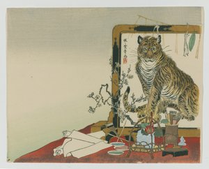 Stående skærm (Tsuitate) af en tiger, 1878 (træblok farvetryk) af Kawanabe Kyosai