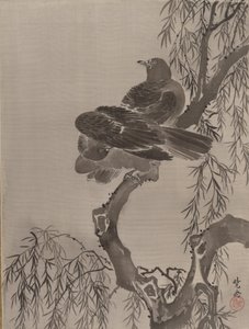 To fugle på en gren, ca. 1887. af Kawanabe Kyosai