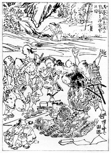 Ung Kyôsai tegner det afhuggede hoved, 1898. af Kawanabe Kyosai