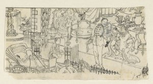 Mand siger farvel til barn af Kawanabe Kyôsai (attributed to)