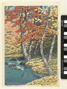 Herfst i Oirase Efterår i Oirase (titel på objekt) af Kawase Hasui (signed by artist)