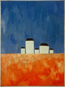 Landskab med fem huse af Kazimir Severinovich Malevich