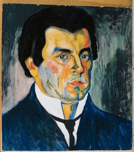 Selvportræt (akvarel og stencil på papir) af Kazimir Severinovich Malevich